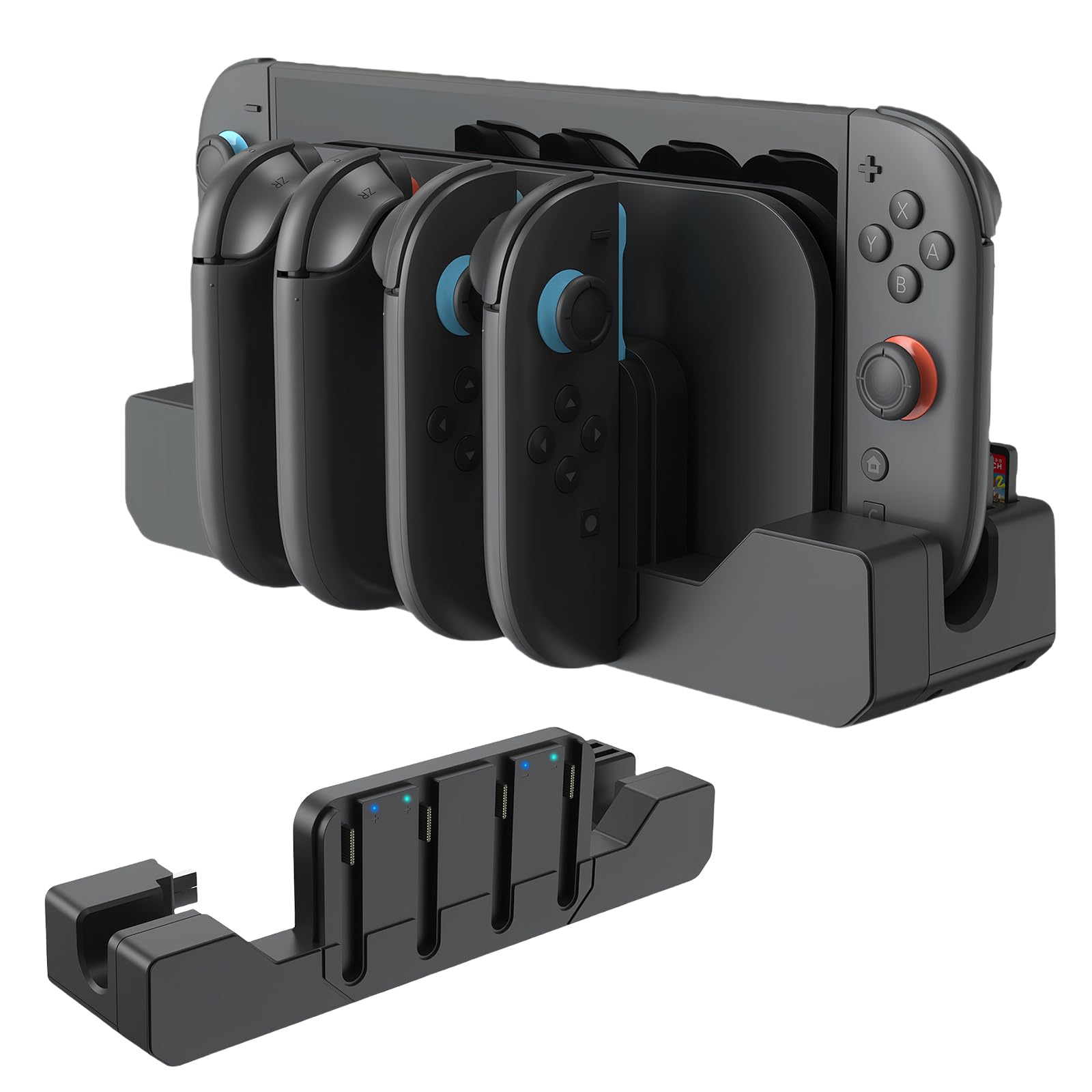 充電スタンド ゲーム機用 充電ドック 収納ホルダー LEDライト付き USB-Cケーブル付き 4台同時充電 マグネット吸着 ゲームカード収納可能