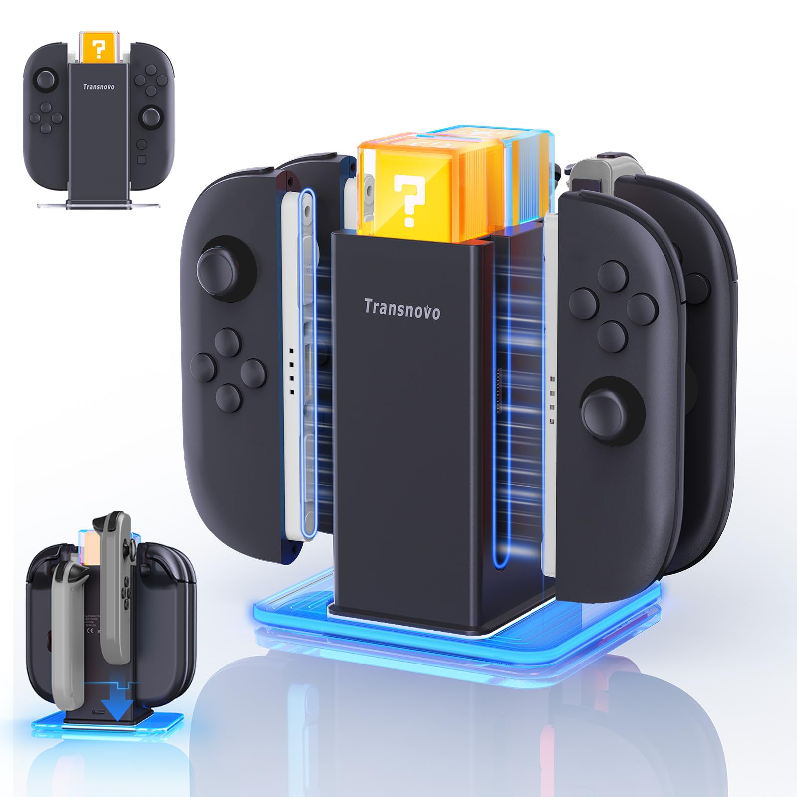 充電スタンド 6in1 急速充電器 卓上 省スペース コントローラー 周辺機器 アクセサリ 6台同時充電対応 2in1新設計 コンパクト マグネット設計 自動吸着 滑り止めパッド 9種類のライト カラー
