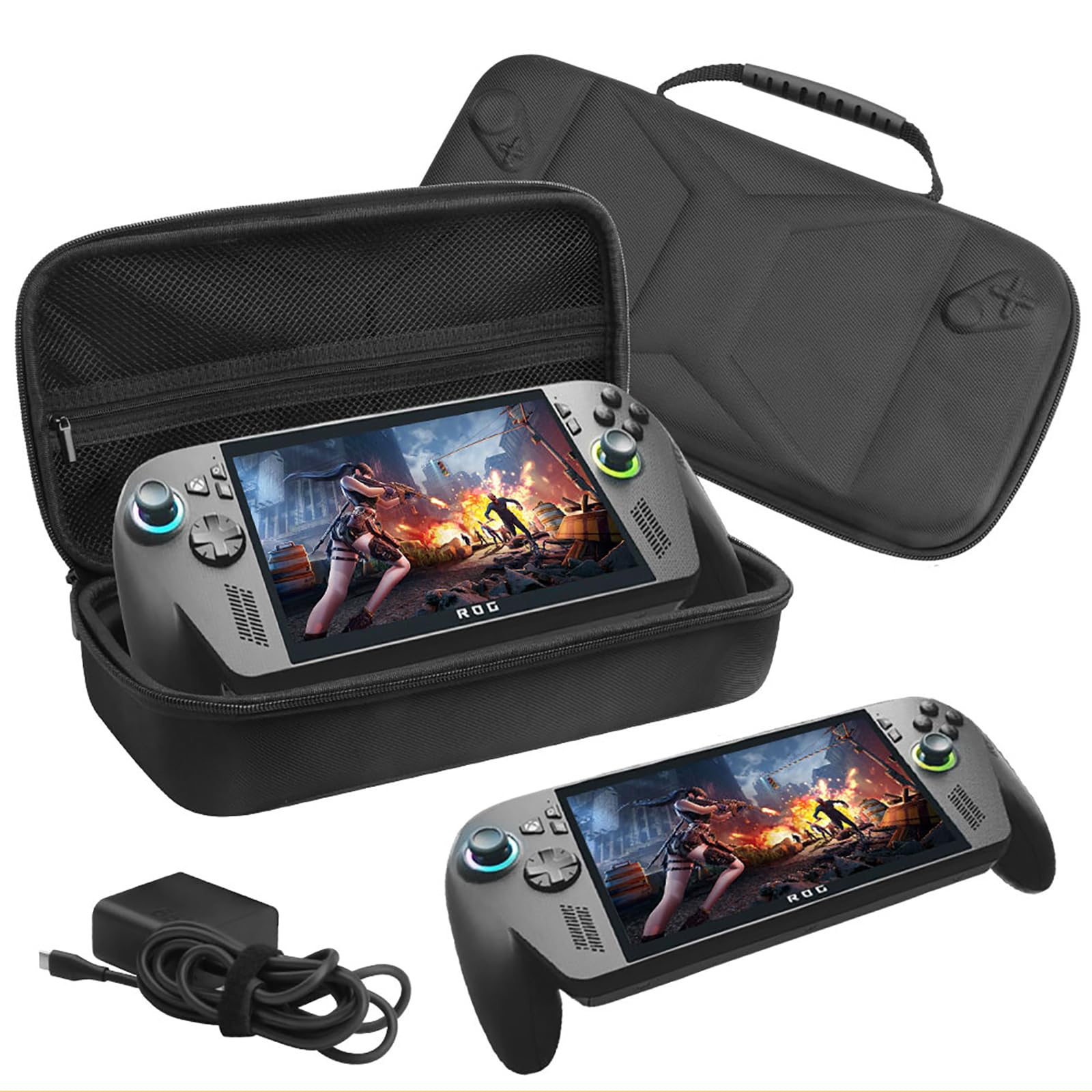 ゲーム機用収納ケース ハードシェル 保護バッグ キャリングケース 収納ポーチ ブラック 撥水加工 メッシュポケット カードホルダー ハ..