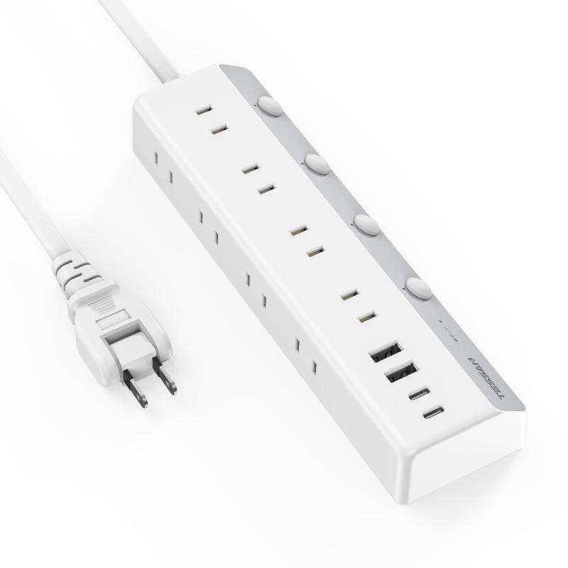 延長コード 2m 電源タップ USB充電 8個AC口 4個USBポート 個別スイッチ 節電タップ たこあしコンセント 雷ガード