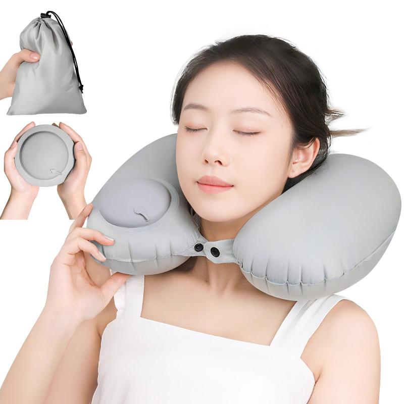 【超軽量 携帯枕】ネックピロー U型まくら ポンプ式 首枕 旅行用 空気枕 持ち運び便利 エアーピロー ネックピロー 手動プレス式膨らませる ねっくぴロー 飛行...