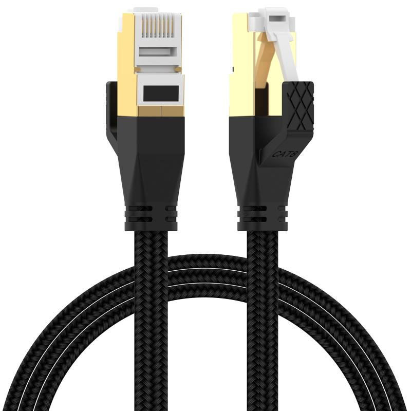 LEKVKM CAT8 LANケーブル メッシュ カテゴリー8 コネクタ 超光速40Gbps/2000MHz CAT8準拠 イーサネットケーブル 爪折れ防止 シールド モデム ルータ PS3 PS3 Xbox等に対応