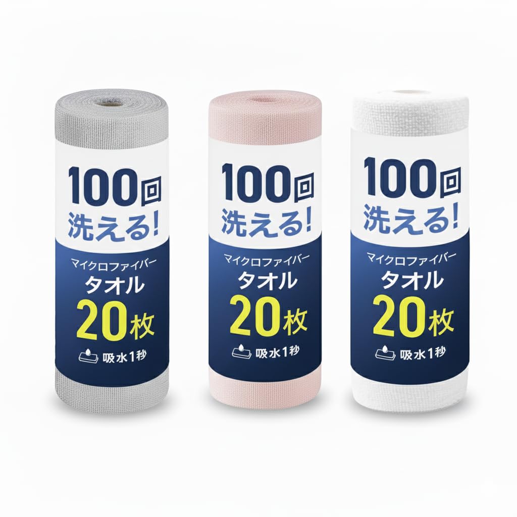 掃除用クロス マイクロファイバー ロール型 使い捨て キッチン 台所 掃除用品 3色...