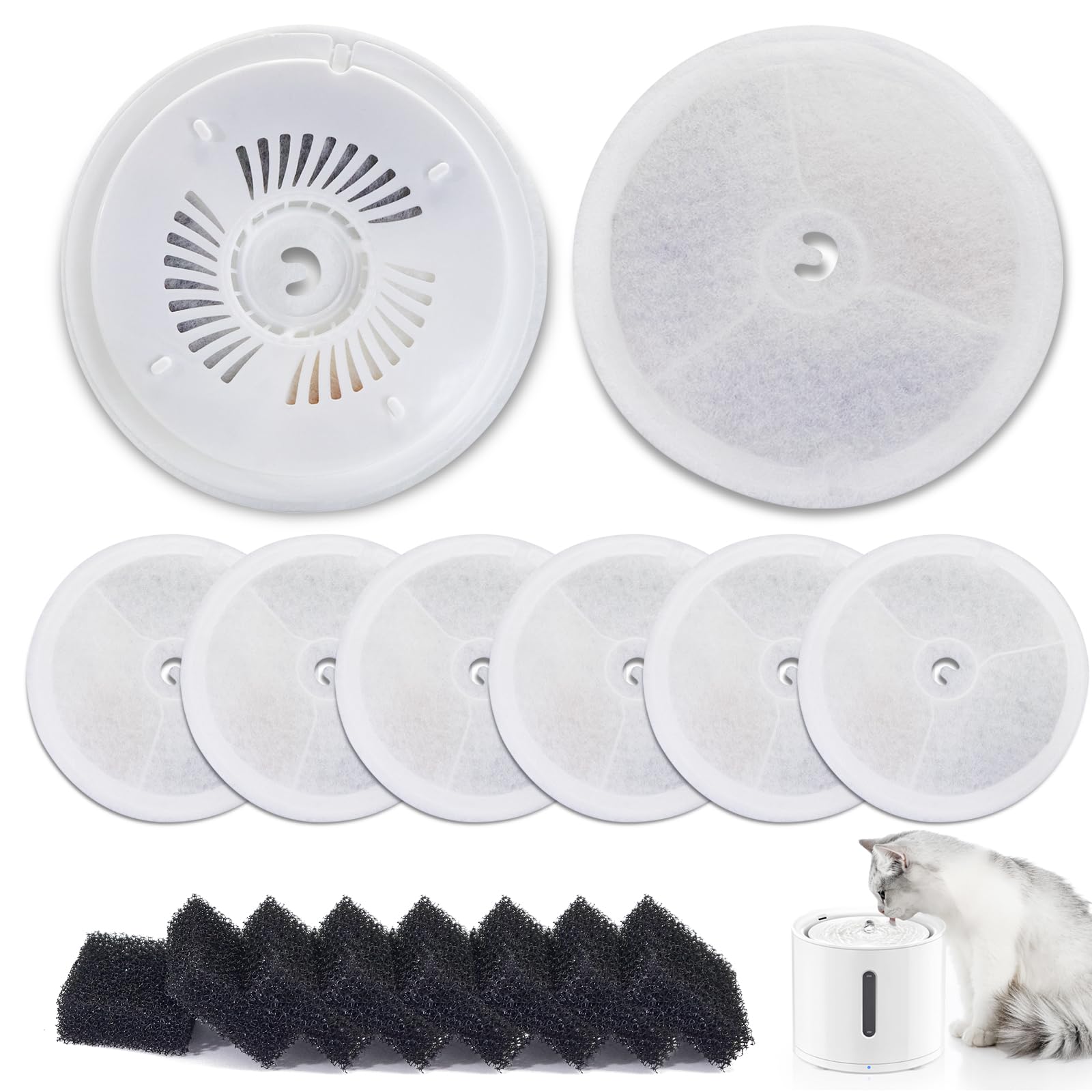 ペット用給水機 交換フィルター スポンジセット 5層ろ過構造 活性炭 イオン交換樹脂 猫 小型犬用 浄水フィルター