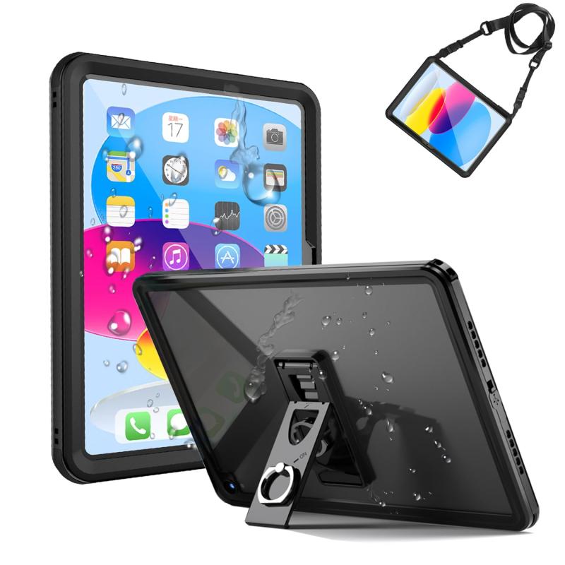 iPad 防水ケース お風呂カバー IP68防水 耐衝撃 スタンド機能付き 薄型 軽量 手触り クリア 防雪 防塵 水場 潜水 浴室用 iPad 防水カバー