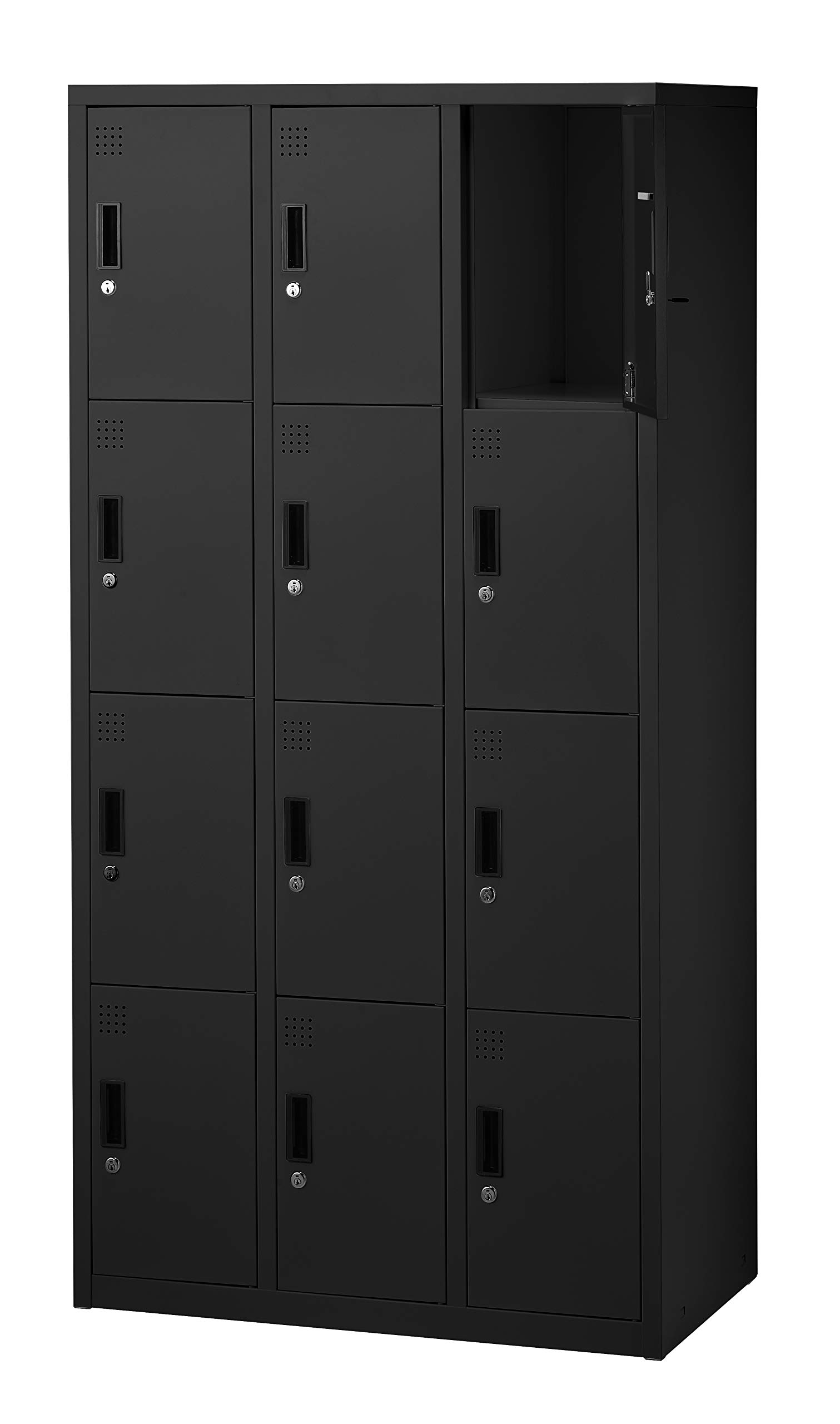 ・収容人数:12人用 ・カラー:ホワイト、ブラック ・サイズ:幅900×奥行515×高さ1790mm ・構成:3列4段 ・材質:スチール ・仕様:鍵付き