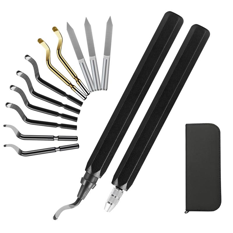 Dazzlestar バリ取りバー バリ取りカッタ 11本セット ブレード替刃 BS1010 BS1012 BK3010 BD5010 アルミ 鉄 PVCパイプ プラスチック 銅 木 樹脂 バリ取り用面取りカッター 360°回転可能な 収納ケース付属(