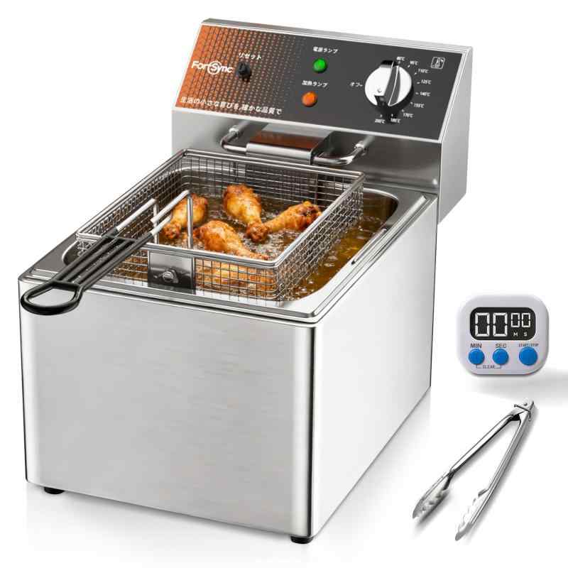 FortSync フライヤー 業務用 12L 大容量 卓上フライヤー 80-200℃温度調節 ステンレス 電気フライヤー ..