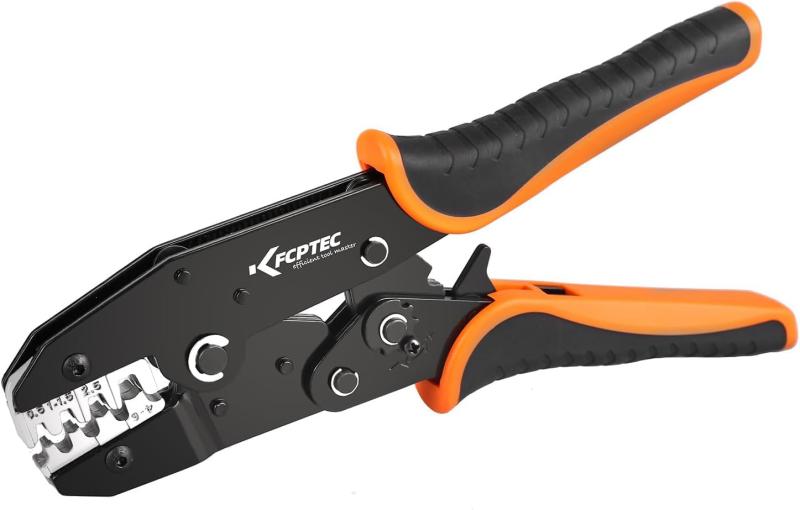 KF CPTEC 04B ラチェット式圧着ペンチ 非絶縁オープンバレル端子用 – JST、Molex、TE、AMP、Deutsch コネクタ対応 – AWG 22-10 (0.5–6.0mm²) 調整可能ワイヤクリンパー