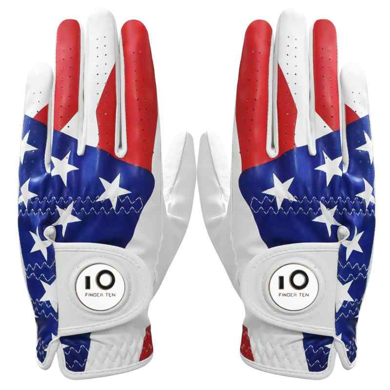 ゴルフグローブ メンズ 天然羊革とマイクロファイバーレザーの組み合わせ 柔らかめ 伸縮性 通気性 耐摩耗性 滑りにくいグリップ 両手 雨 汗に強い 全天候モデル ゴルフウェア ゴルフマーP1.優れた素材の組み合わせ：天然皮革とミクロファイバ...