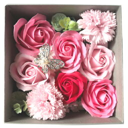 ソープフラワー 石鹸のお花 ローズアレンジ ピンク バラ ボックス フラワーソープ 通販