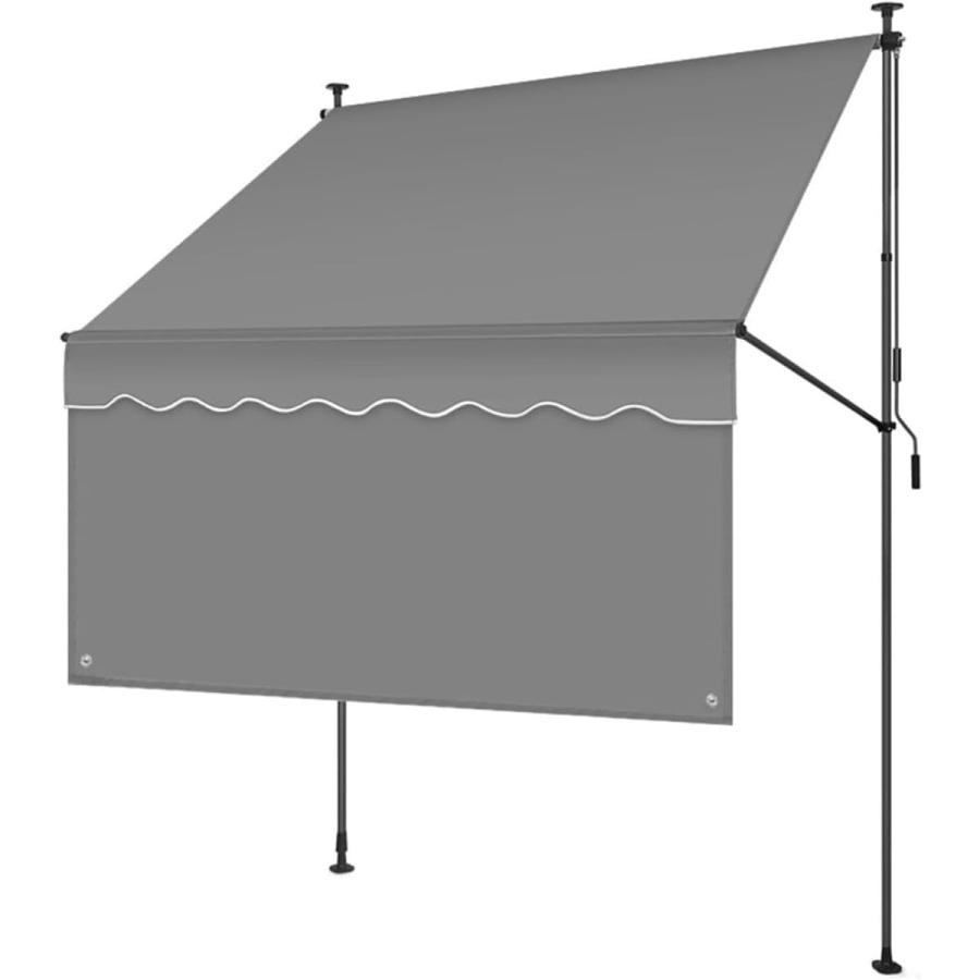 オーニングテント 突っ張り 前幕付き 日よけ 幅200/250/300cm 巻き取り式 サンシェード 目隠し 紫外線 UV カット 角度、2.15M-3.1M高さの調節が可能 日除け クー