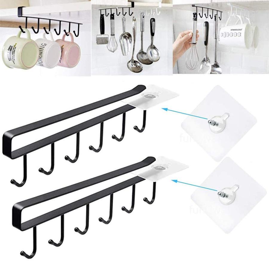 2個黒 キッチン フック キャビネットフック 戸棚下 キッチンツールフック 穴あけ不要 ネジ止め不要 取..