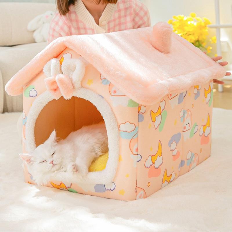ドーム型 犬猫用ベッド ペットハウス 暖かい ペットベッド 犬の巣 柔らか 通年用 ...