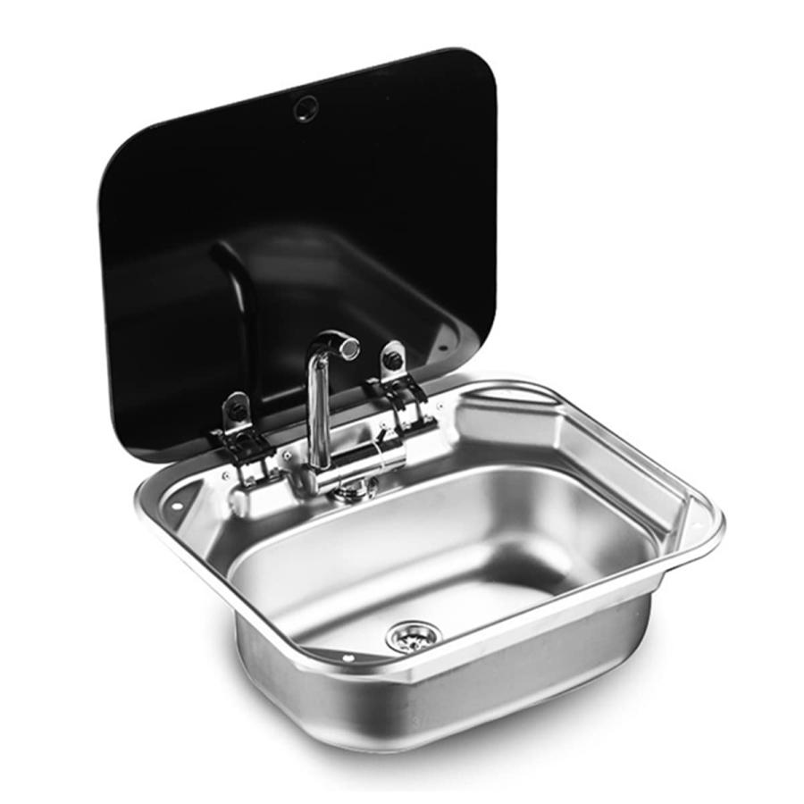 ドロップインRVシンク RV キャンピングカー シンクきガラス蓋付きの小さなステンレス鋼シンクハンドウォッシュベイスン小型キッチン ステンレス シンク冷温切替