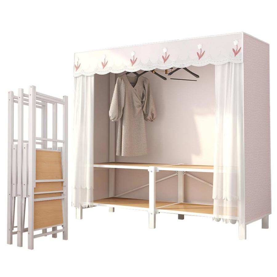 ワードローブ 取り付け不要 クローゼット服収納 ハンガーラック 棚 不織布 カバー サイド ポケット付き 引っ越しは携帯しやすい 折り畳み