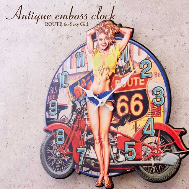 壁掛時計 アンティークエンボスクロック［ROUTE 66 Sexy Girl］