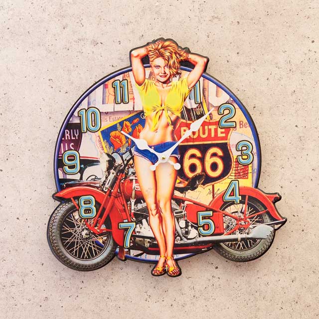 壁掛時計 アンティークエンボスクロック［ROUTE 66 Sexy Girl］