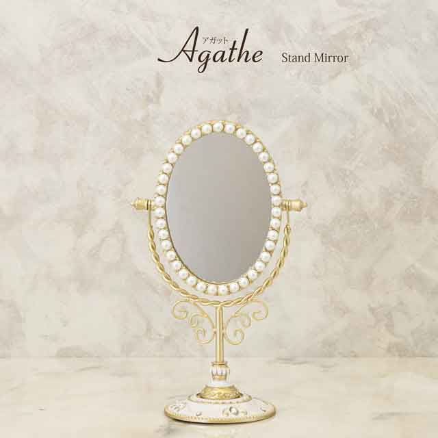 Agathe アガット スタンドミラー オーバル パール”Gold Paint White