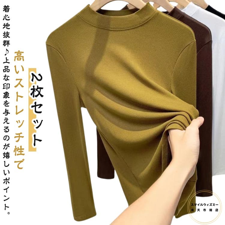 2枚セット 肌着 無地 フィット感 長袖トップス スリムフィット 暖かい 外出 秋冬 起毛 厚手 レディース..
