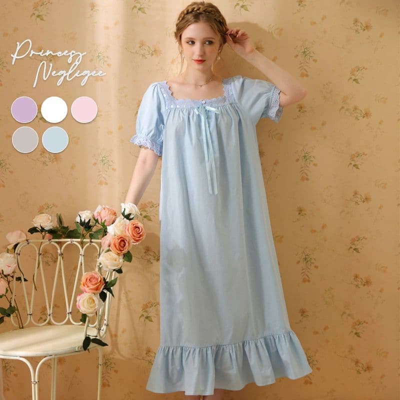 ネグリジェ ワンピース パジャマ 半袖 ロング丈 甘ロリ ルームウェア レディース 春 秋 夏 無地 ルームワンピース 姫系 お姫様 寝巻き ナイトウェア パジャマワンピース 女性 部屋着 可愛い セクシー きれいめ フェミニン ゆったり かわいい 恋人 彼女 プレゼント