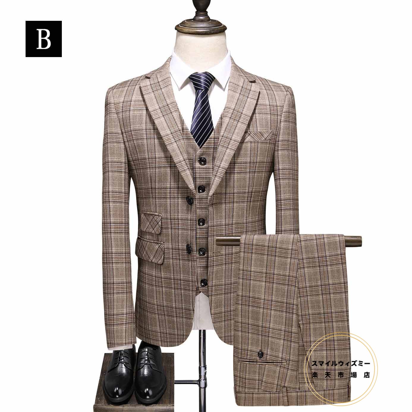 メンズスーツ 3ピーススーツ ビジネススーツ スーツスーツ チェック柄 メンズスーツスリーピーススーツ 1つボタンスーツ メンズ スリムスーツ 男性用 紳士服 大きいスーツ セットアップ ファッション オシャレ 高品質 フォーマル 結婚式 全5色