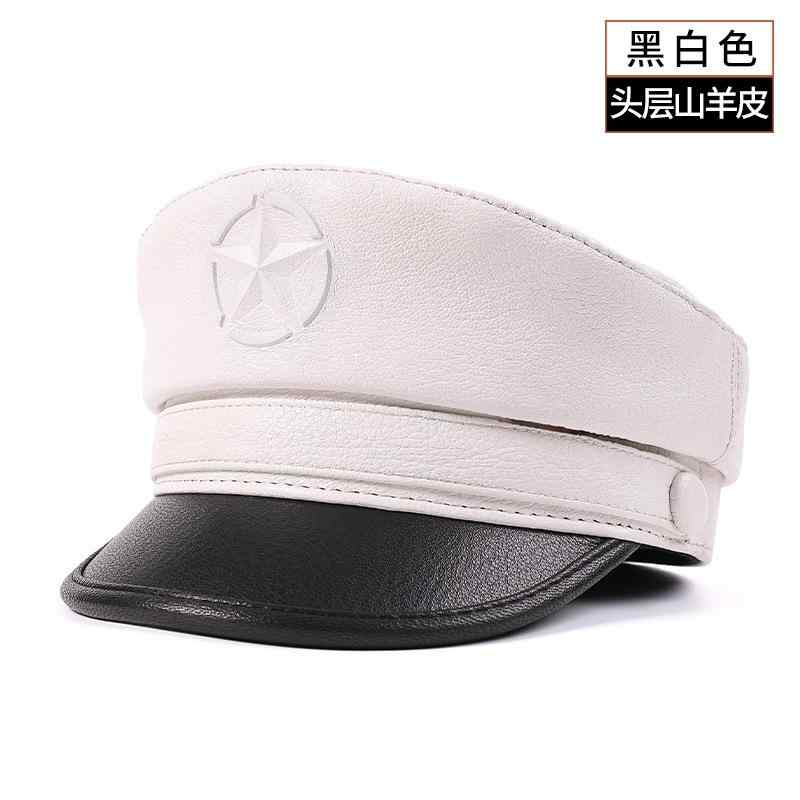 キャップ 男性用 牛革 本革 レトロ 船長帽 水兵帽 平天帽 ショートブリム 薄手 オールシーズン 通気性 ..