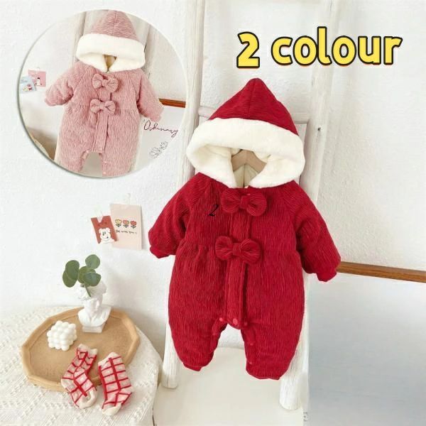 クリスマス ベビー服 ロンパース 新生児 赤ちゃん 蝶結び 冬 長袖 オーバーオール 女の子 男の子 厚手 ..