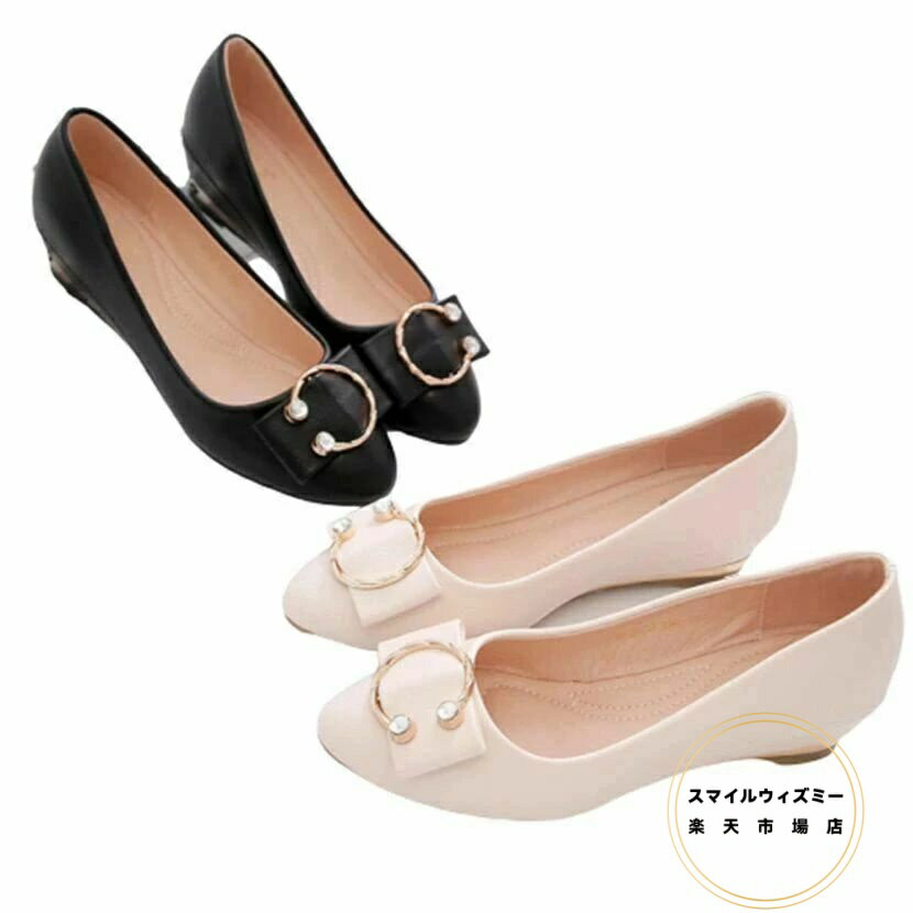 パンプス レディースシューズ ポインテッドトゥ ウェッジヒール 4cmヒール ビジネス 通勤通学 入園式 ..