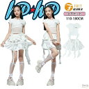 ホワイト 異素材ミックス チュール イレギュラー 半袖 Tシャツ ダンス衣装 ガールズ ティアード リボン付き スカート 白 メッシュ 靴下 アイドル風 Y2K jazz k-pop こども ジュニア おしゃれ ダンスウェア hiphop 応援団 団体服 舞台 練習着 発表会 110-180