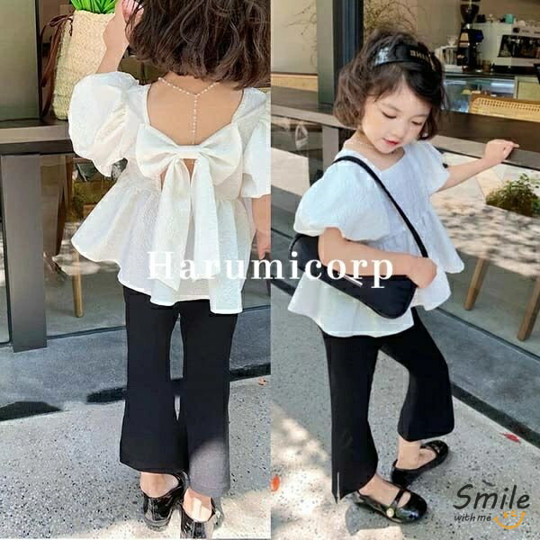 韓国子供服 セットアップ キッズ 女の子 夏服 ブラウス 半袖 ロングパンツ おしゃれ 可愛い トップス シャツ 蝶結び ボトムス こども服 ベビー服 入学 入園 シンプル 誕生日 プレゼント 女児 幼稚園 130cm 120 110 100 90