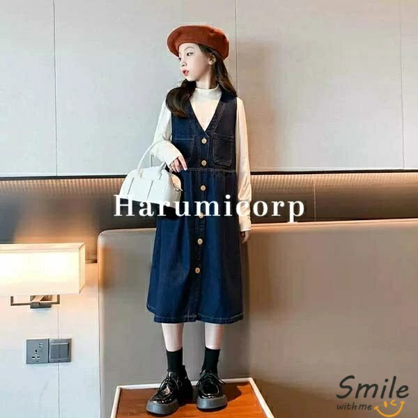 子供服 セットアップ 女の子 春 秋 デニムワンピース キッズ トップス 長袖 サロペット おしゃれ 可愛い 韓国子供服 ジュニア こども服 ベビー服 トップス ボトムス ガールズ 学生 通学 通園 入学 入園 シンプル 160cm 150cm 140cm 130cm 120cm