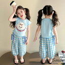 女の子 ガールズ 上下セット セットアップ キッズセットアップ 子供服 韓国 人気 新学期 普段着 通学 キッズ tシャツ 半袖 犬 ガウチョパンツ チェック柄 蝶結び ベビー服 トップス ズボン 可愛い ゆったり きれいめ 90cm 100cm 110cm 120cm 130cm 140cm