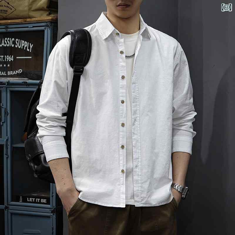 メンズ ファッション 春夏 秋冬 かっこいい オシャレ モテ 男性用 紳士服 服 韓国 シンプル 大人 コットン＆ リネン 通気性 無地 長袖 シャツ ゆったり 快適 レッド メンズシャツ カジュアル ジャケット