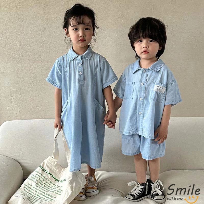 デニム セットアップ キッズ ワンピース 女の子 子供服 ショートパンツ おしゃれ 可愛い ベビー服 夏 上下セット トップス ボトムス ジュニア 赤ちゃん デニムパンツ 入学 入園 誕生日 プレゼント 幼稚園 小学生 お出かけ 男の子 シャツ 半袖