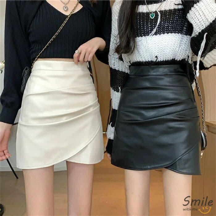 レディース PU スカート 不規則 ハイウエスト PUレザー スリム 前ジップ レザー スカート ファッション Aライン 着痩せ お洒落 スカート タイト ファスナー