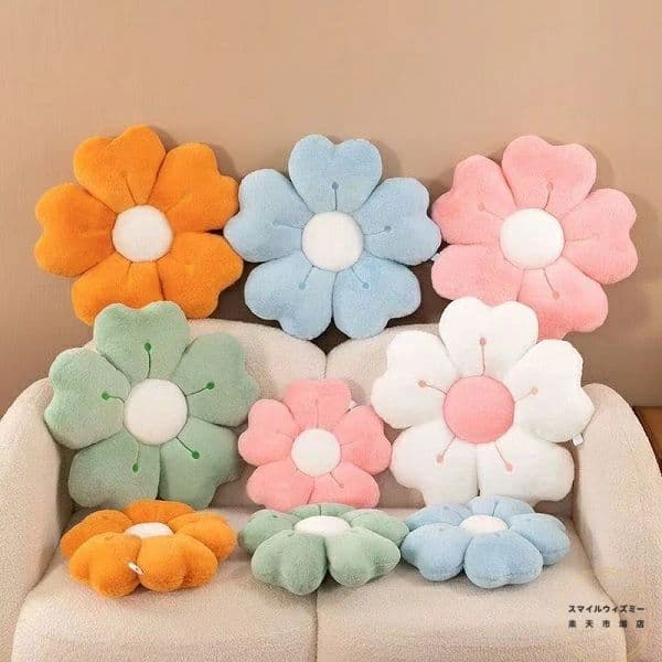 柔らかいぬいぐるみデイジーフラワースローピロー - ベッド＆ソファ用の居心地の良い装飾クッション、..