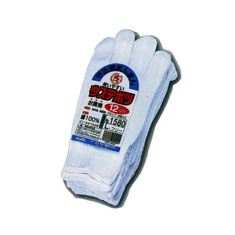 1580 ウステボツ 12双組(10ダース) 白イボ手袋 天牛 フジテ 富士手袋工業
