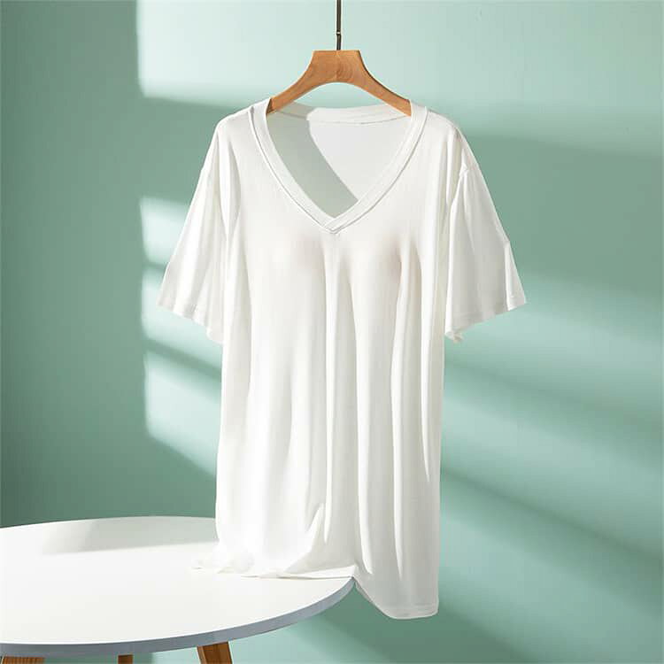 ゴムなし カップ付きTシャツ 半袖 締め付けない Vネック 大きいサイズ 柔らかい カ...