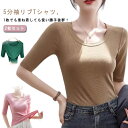 ラウンドネック Tシャツ 無地 カットソー 送料無料 クルーネック カジュアル リブ スリム レディース トップス tシャツ タイト 2枚セット インナー シン...