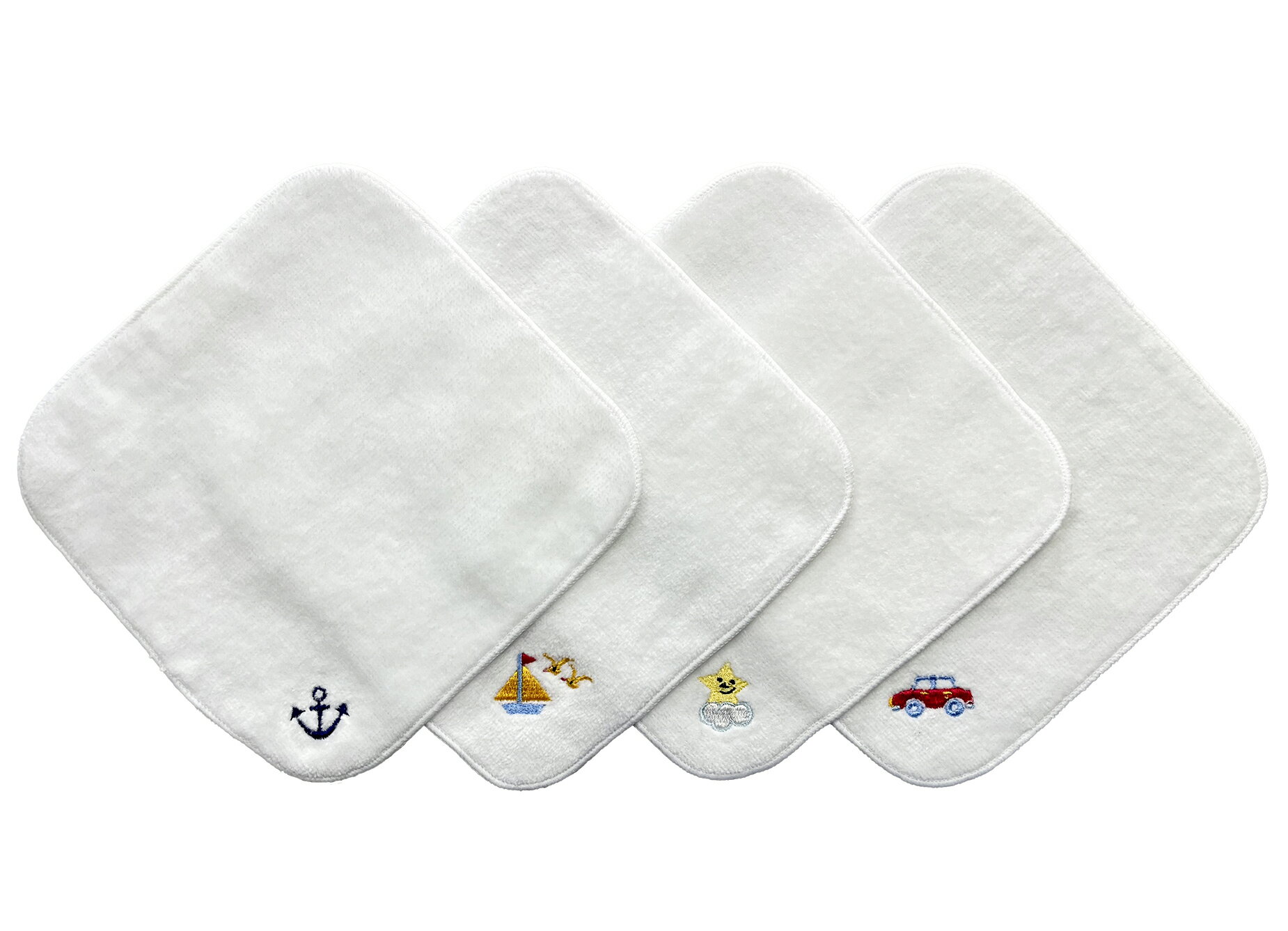 今治タオル×スマイリッシュミニタオル ホワイト ハンカチ 4枚セット いかり・ヨット・スマイリースター..