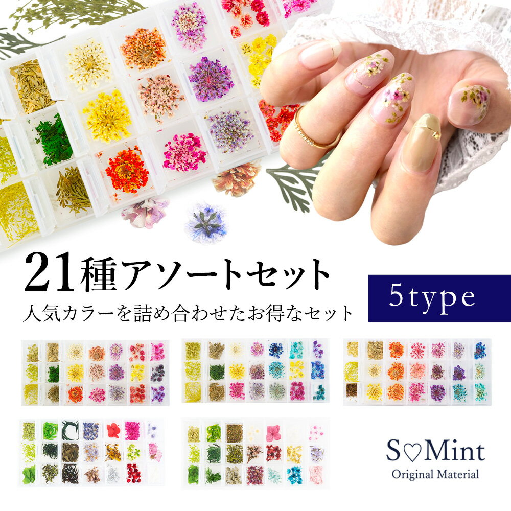 押し花 ネイル ドライフラワー ハンドメイド【21種アソートセット(全5タイプ) 】エスミント ネイルアート ナチュラル…