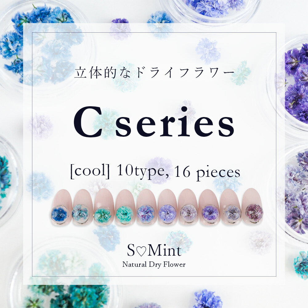 ネイル 国産 押し花 ドライフラワー ハンドメイド【Cシリーズ-cool-】単品10色(16個入り) エスミント 高品質 押し花 押花 ネイルアート ナチュラル ドライフラワー 押し花ネイル 花材 パーツ ネイルパーツ 染め かすみ草