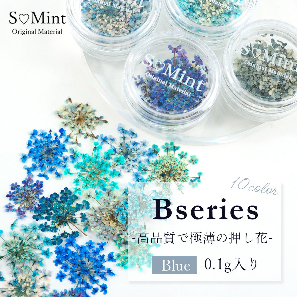 【Bシリーズ[Blue]0.1g入り】100％国産で高品質 押し花！豊富なカラーバリエーション ネイルアート 　ハンドメイド エスミント ナチュラル ドライフラワー ドライフラワー 押し花ネイル 花材 パーツ ネイルパーツのサムネイル