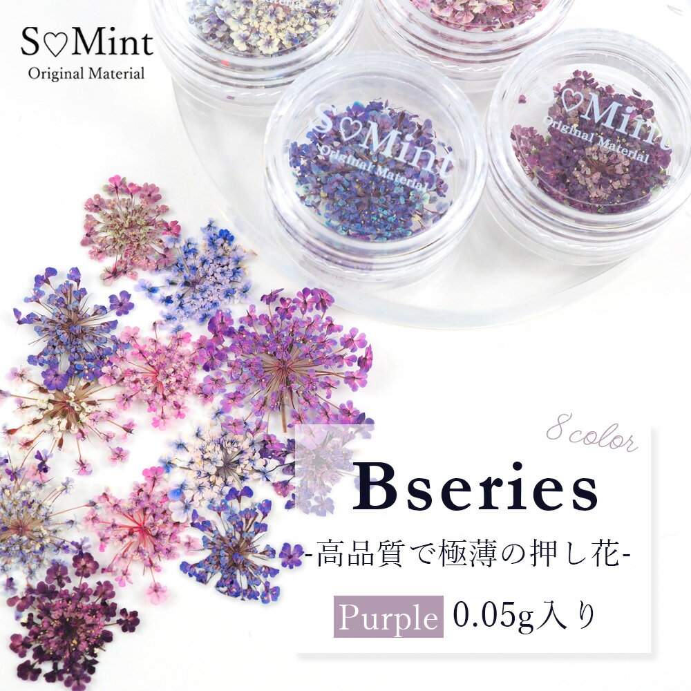 【Bシリーズ[Perple]0.05g入り】100％国産で高品質 押し花！豊富なカラーバリエーション ネイルアート 　ハンドメイド エスミント ナチュラル ドライフラワー ドライフラワー 押し花ネイル 花材 パーツ ネイルパーツのサムネイル