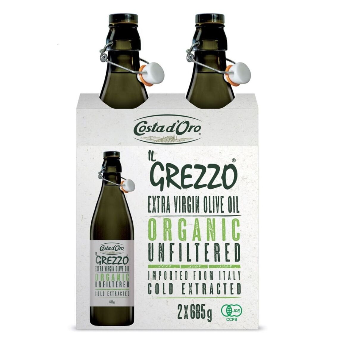 コスタドーロ イルグレッツォ オーガニック エクストラバージンオリーブオイル 685g x 2本　COSTA D'ORO IL Grezzo Organic Extra Virgin Olive Oil 685g x 2