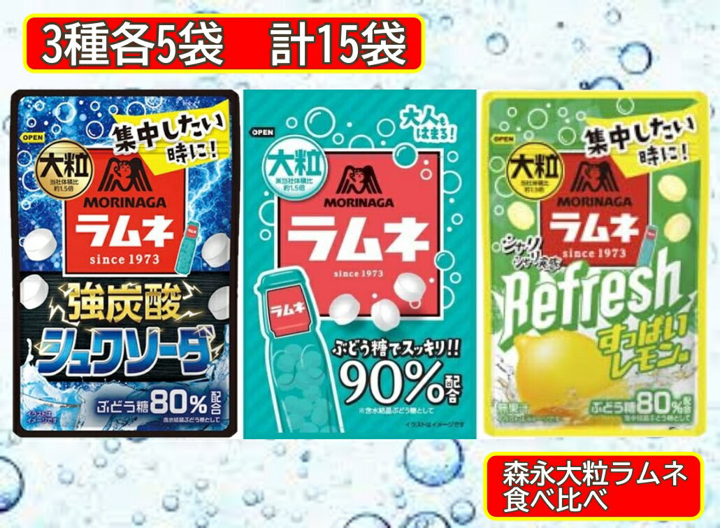 森永製菓 大粒ラムネ 3種 各5個 アソート（ラムネ/レモン/強炭酸） ブドウ糖 大容量 まとめ買い 業務用 ぶどう糖 勉強 仕事 リフレッシュのサムネイル