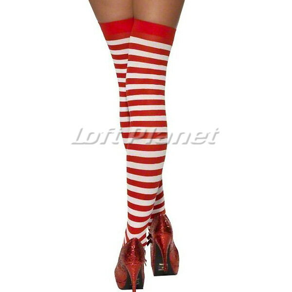 キャンディ柄ストッキング 赤白ボーダー＆リボン付レッグウェア クリスマスのサンタ衣装 M1-HG2199