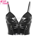 ハーフビスチェ ブラトップス PU エナメル ストレッチ 3連ジッパー ボンテージ SM セクシー コスチューム レディース 黒 AE241005B