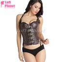 レザーコルセット スチームパンク SM ボンテージ ホルター 5連ベルト 編み上げ コスプレ セクシーコスチューム ブラウン DL-LC5342-1